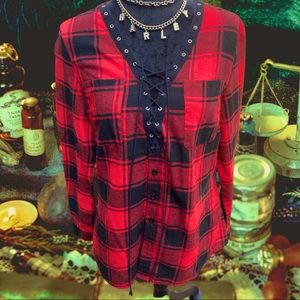 **LAST CHANCE!! Buffalo Plaid Red and Black Women's Lace Up Top